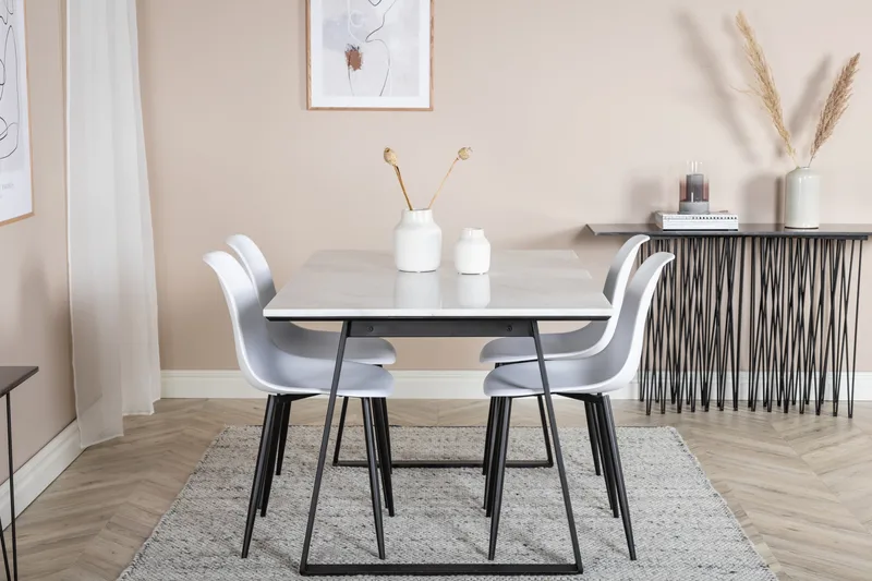 Estelle Spisegruppe 140 cm Rektangulær med 4 Polar Stoler - Sort - Møbler - Bord - Spisegruppe