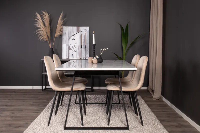 Estelle Spisegruppe 140 cm Rektangulær med 4 Polar Stoler - Beige - Møbler - Bord - Spisegruppe
