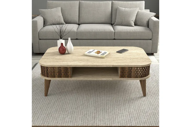 Eylul Rektangulært Sofabord 105 cm med Hyller i Tre - Beige - Møbler - Bord - Sofabord & salongbord