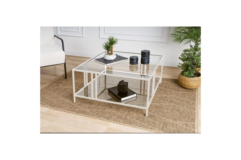 Ezer Stuebord 80 cm - Hvit/Gjennomsiktig - Møbler - Bord - Sofabord & salongbord