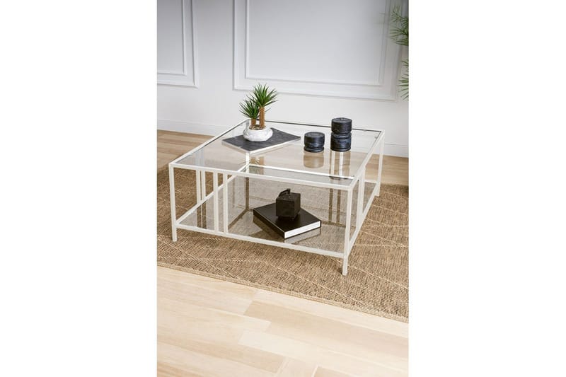 Ezer Stuebord 80 cm - Hvit/Gjennomsiktig - Møbler - Bord - Sofabord & salongbord