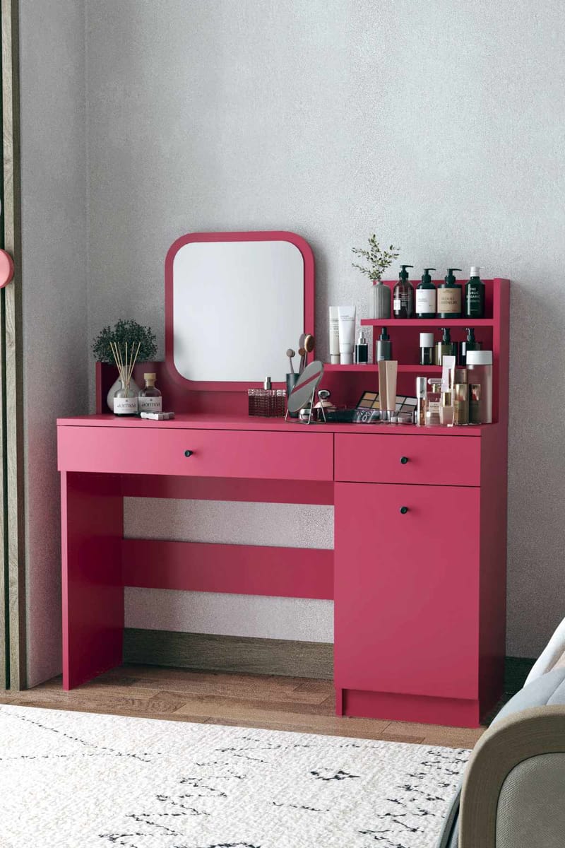 Fabrony sminkebord med speil 124 cm - Bringebær - Møbler - Bord - Sminkebord & toalettbord