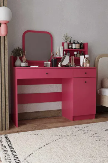 Fabrony sminkebord med speil 124 cm - Bringebær - Møbler - Bord - Sminkebord & toalettbord