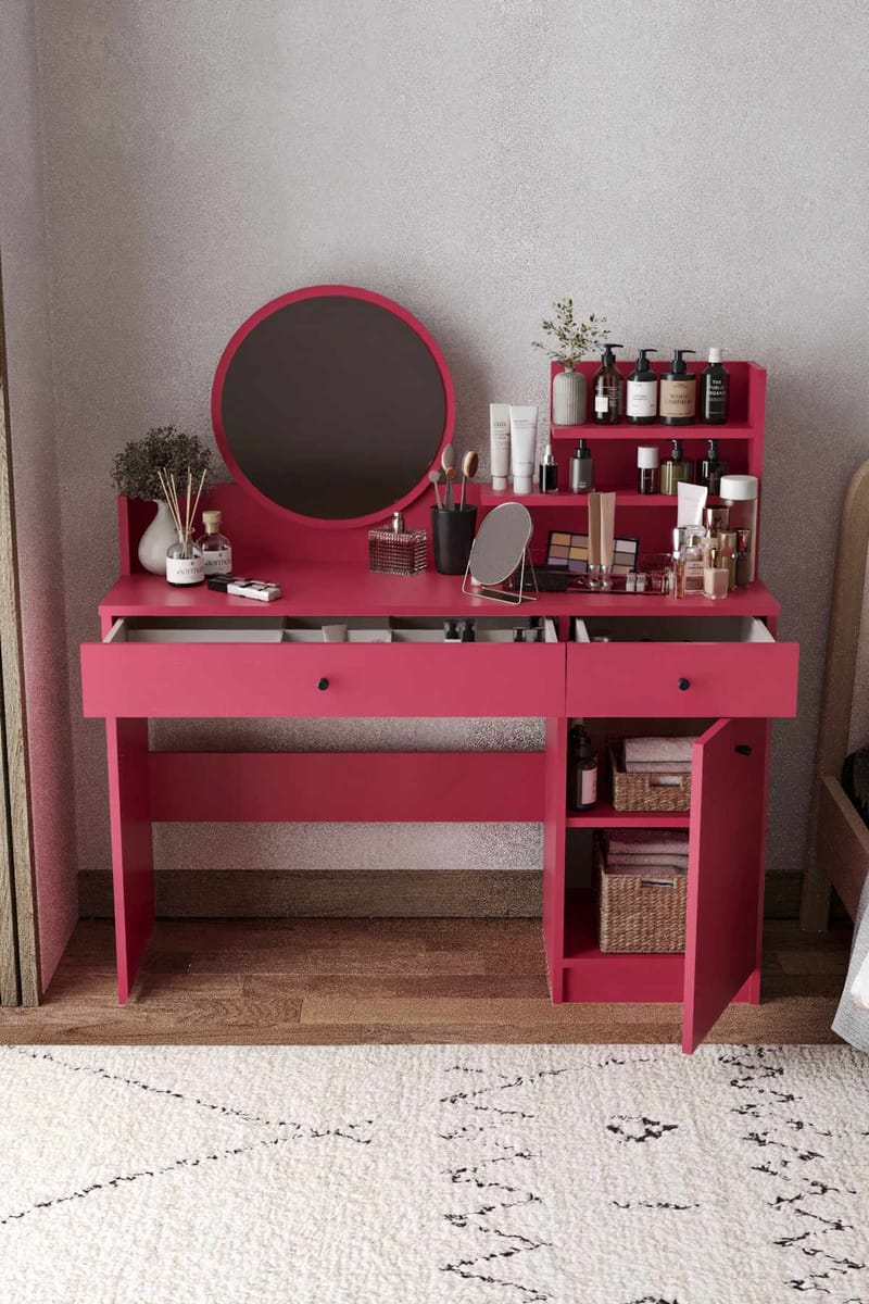 Fabrony sminkebord med speil 124 cm - Bringebær - Møbler - Bord - Sminkebord & toalettbord