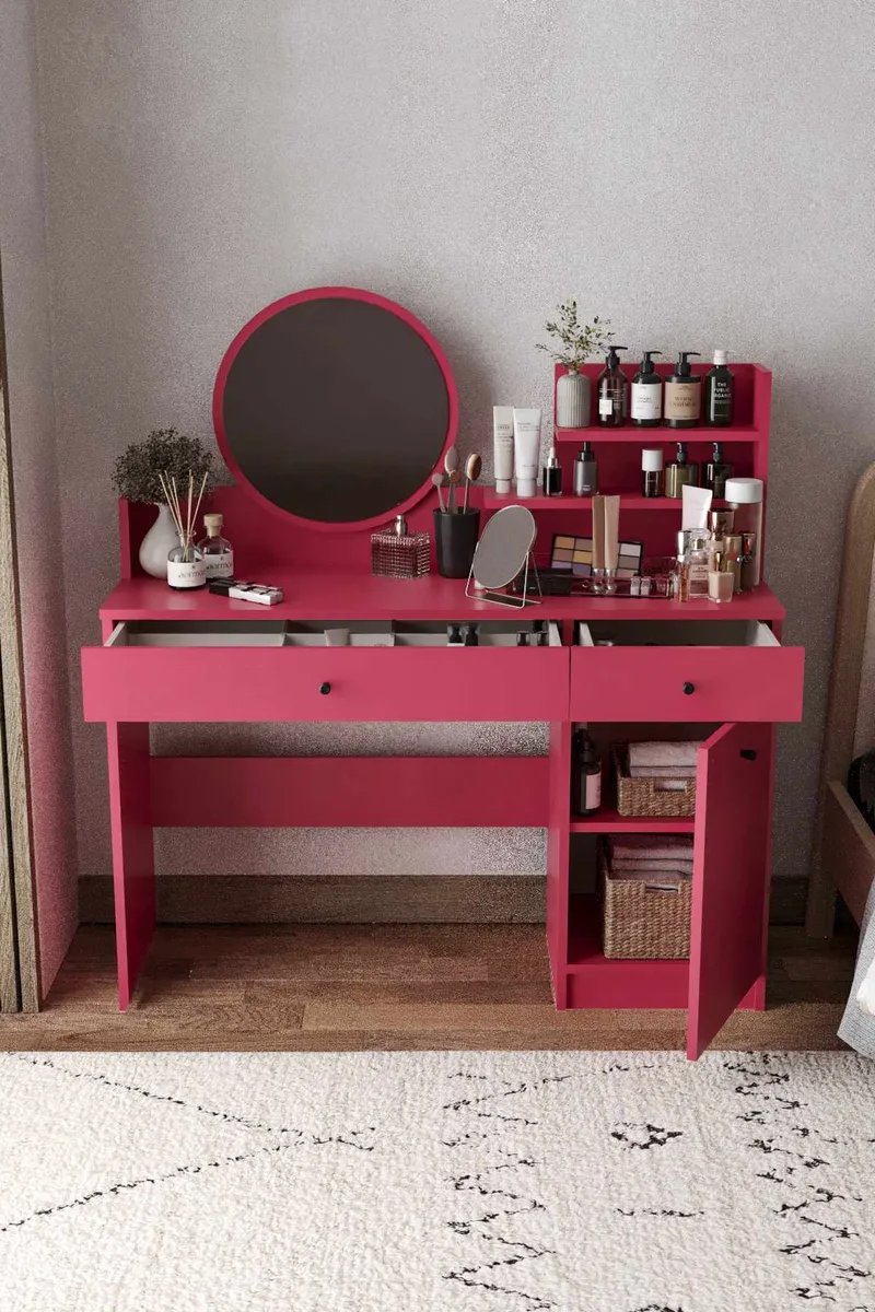 Fabrony sminkebord med speil 124 cm - Bringebær - Møbler - Bord - Sminkebord & toalettbord