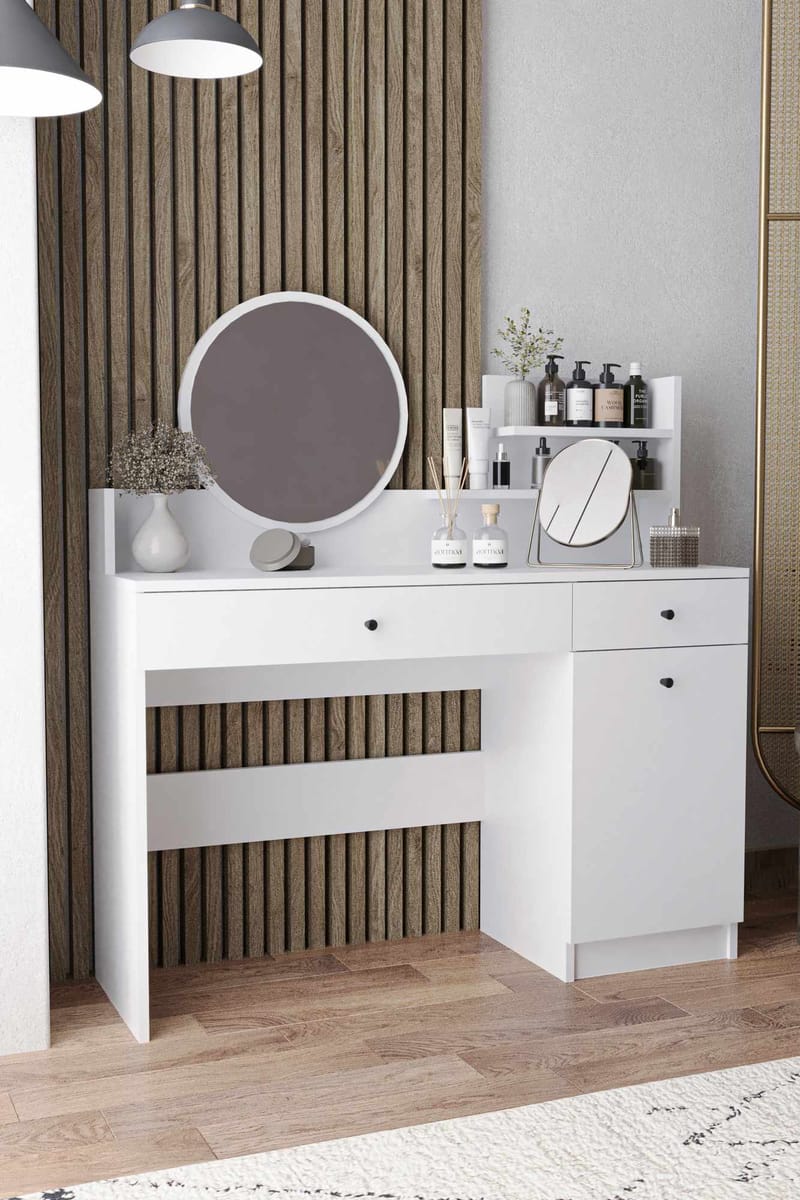 Fabrony sminkebord med speil 124 cm - Hvit - Møbler - Bord - Sminkebord & toalettbord