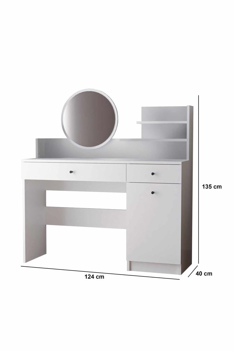 Fabrony sminkebord med speil 124 cm - Hvit - Møbler - Bord - Sminkebord & toalettbord