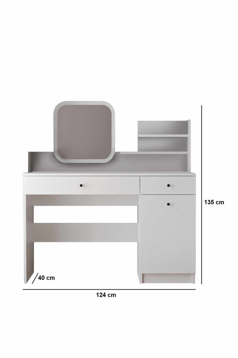 Fabrony sminkebord med speil 124 cm - Hvit - Møbler - Bord - Sminkebord & toalettbord