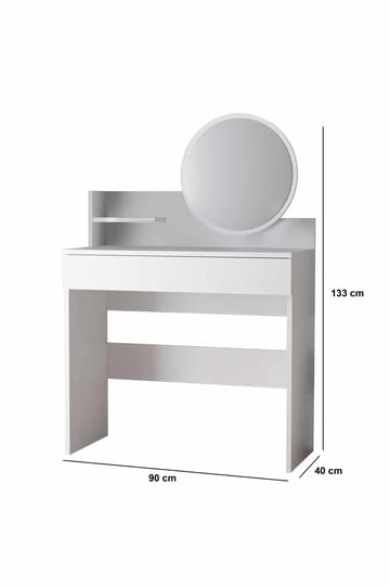 Fabrony sminkebord med speil 90 cm - Hvit - Møbler - Bord - Sminkebord & toalettbord