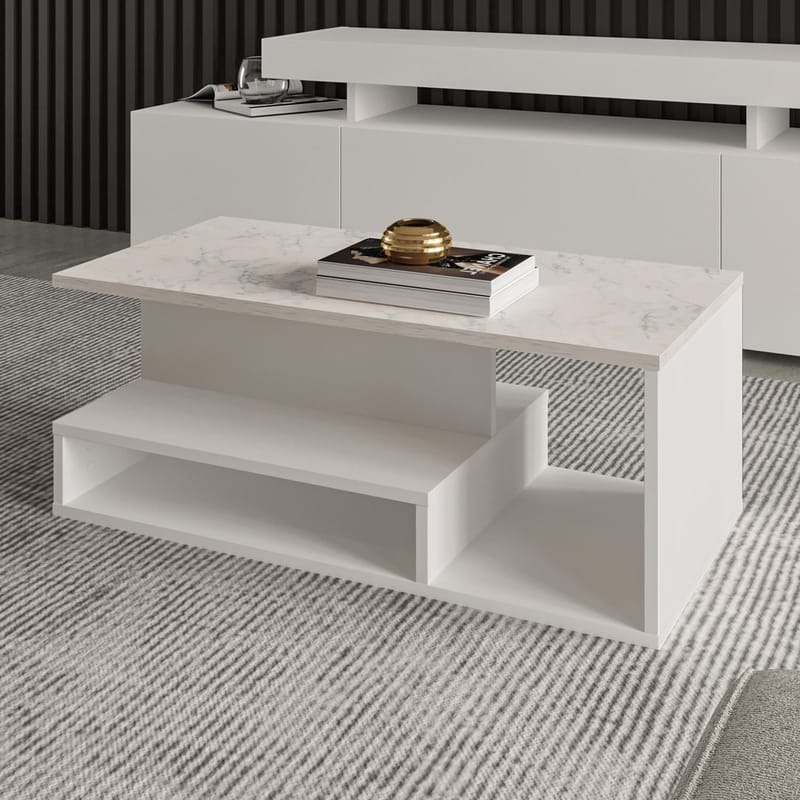Fenlo Sofabord 90x35x44,8 cm - Hvit marmor - Møbler - Bord - Sofabord & salongbord