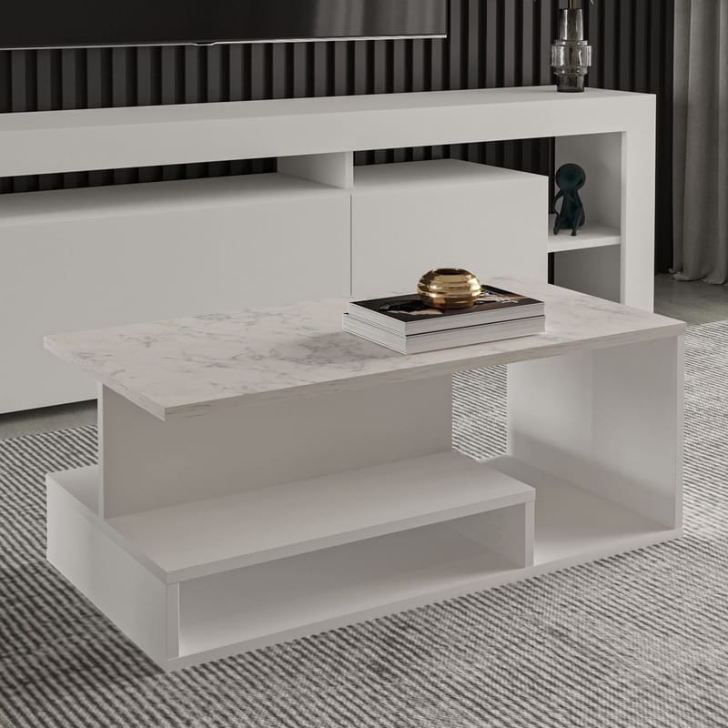 Fenlo Sofabord 90x35x44,8 cm - Hvit marmor - Møbler - Bord - Sofabord & salongbord