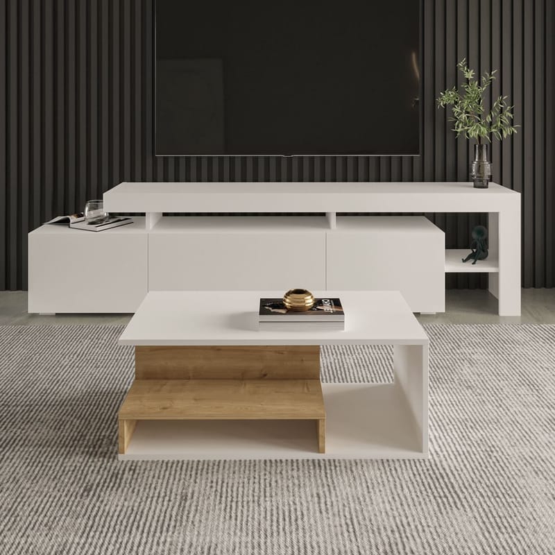 Fenlo Sofabord 90x35x44,8 cm - Hvit sapphire eik - Møbler - Bord - Sofabord & salongbord