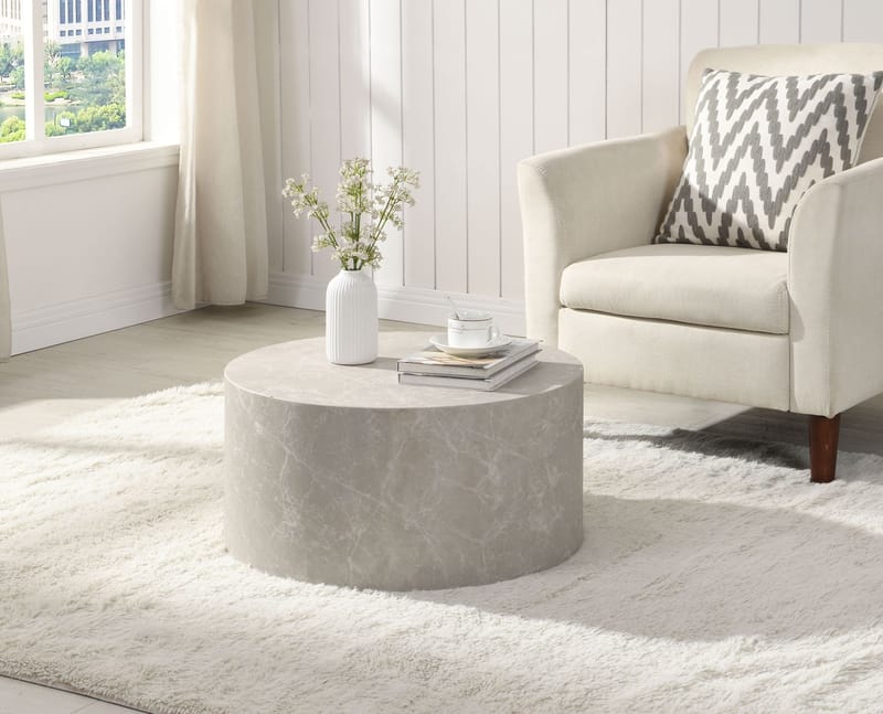 Fenova Rundt Sylinder Sofabord 60 cm - Lysegrå - Møbler - Bord - Marmorbord