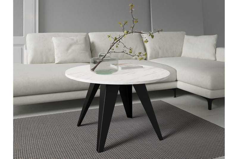 Festus Rundt Sofabord 75 cm i Tre med Vinklede Ben - Marmorhvit - Møbler - Bord - Sofabord & salongbord