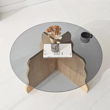 Fikret sofabord 75 cm rundt glass - Safir Eik og Røkt - Møbler - Bord - Sofabord & salongbord