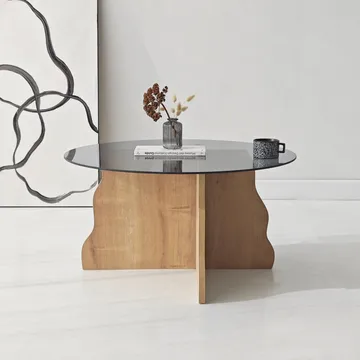 Fikret sofabord 75 cm rundt glass - Safir Eik og Røkt - Møbler - Bord - Sofabord & salongbord