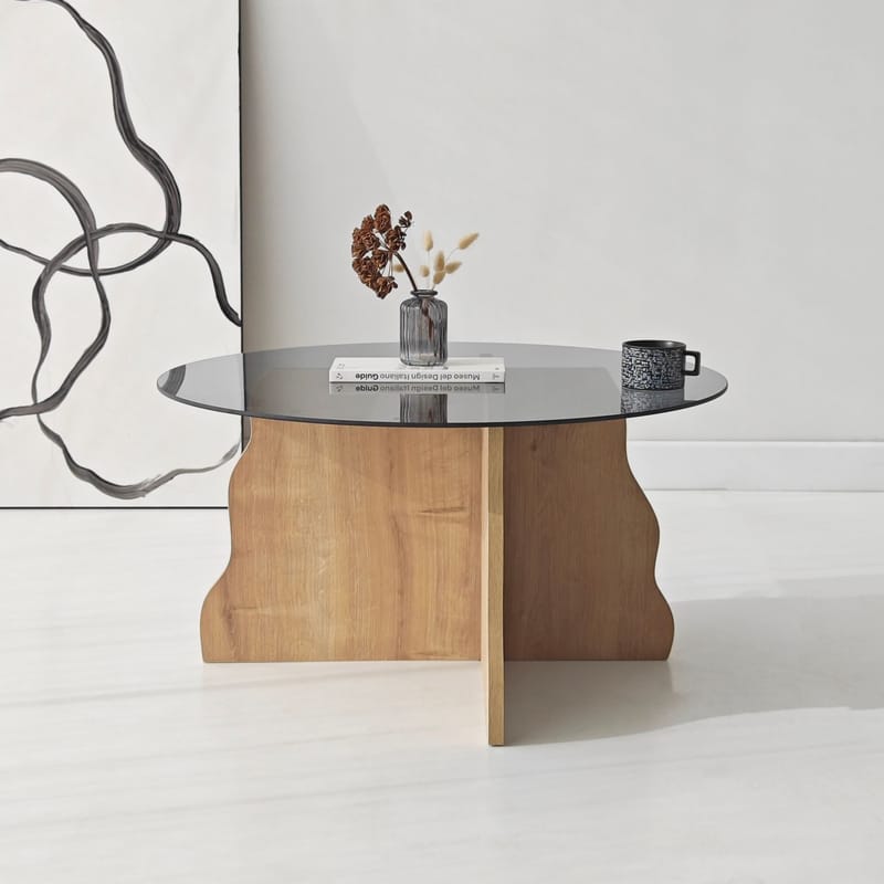 Fikret sofabord 75 cm rundt glass - Safir Eik og Røkt - Møbler - Bord - Sofabord & salongbord