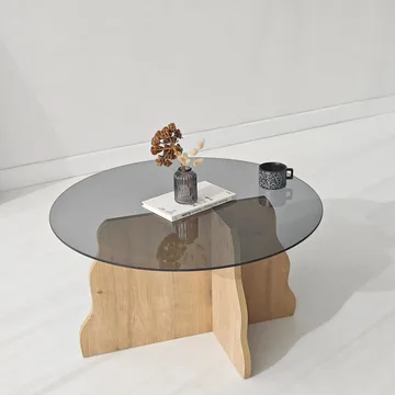 Fikret sofabord 75 cm rundt glass - Safir Eik og Røkt - Møbler - Bord - Sofabord & salongbord