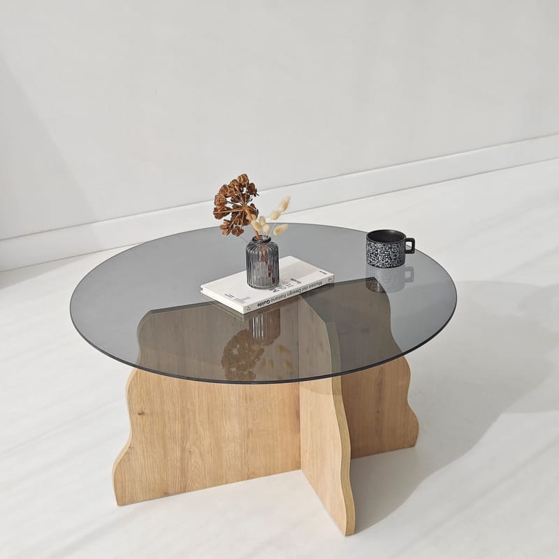 Fikret sofabord 75 cm rundt glass - Safir Eik og Røkt - Møbler - Bord - Sofabord & salongbord