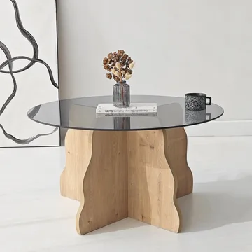 Fikret sofabord 75 cm rundt glass - Safir Eik og Røkt - Møbler - Bord - Sofabord & salongbord