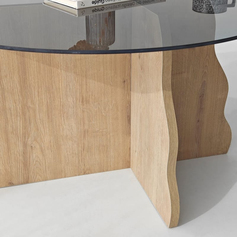 Fikret sofabord 75 cm rundt glass - Safir Eik og Røkt - Møbler - Bord - Sofabord & salongbord