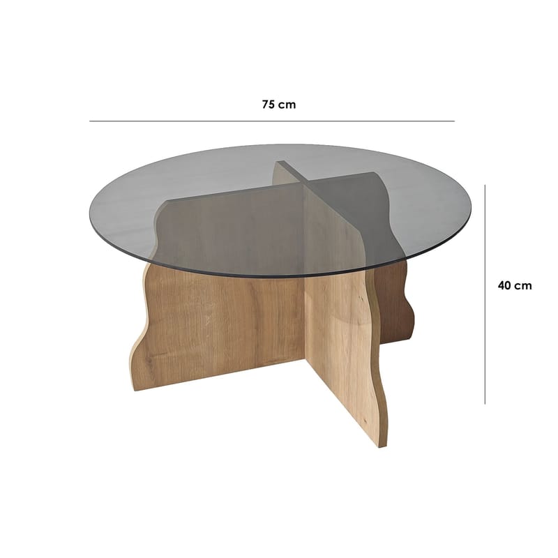 Fikret sofabord 75 cm rundt glass - Safir Eik og Røkt - Møbler - Bord - Sofabord & salongbord
