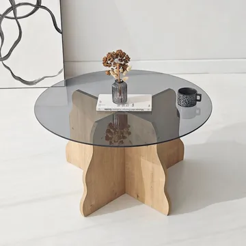 Fikret sofabord 75 cm rundt glass - Safir Eik og Røkt - Møbler - Bord - Sofabord & salongbord