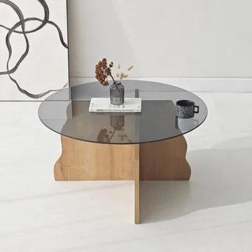 Fikret sofabord 75 cm rundt glass - Safir Eik og Røkt - Møbler - Bord - Sofabord & salongbord