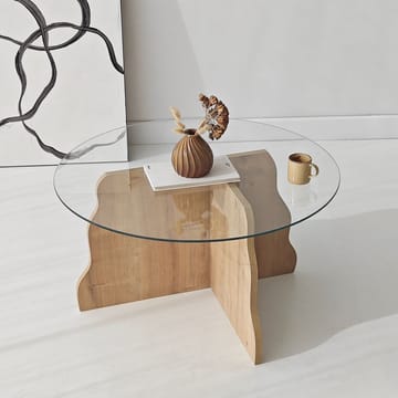 Fikret sofabord 75 cm rundt glass - Safir Eik og Transparent - Møbler - Bord - Sofabord & salongbord