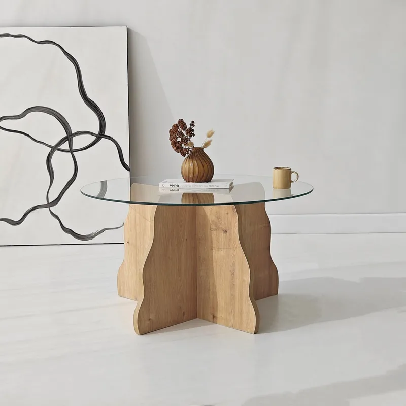 Fikret sofabord 75 cm rundt glass - Safir Eik og Transparent - Møbler - Bord - Sofabord & salongbord