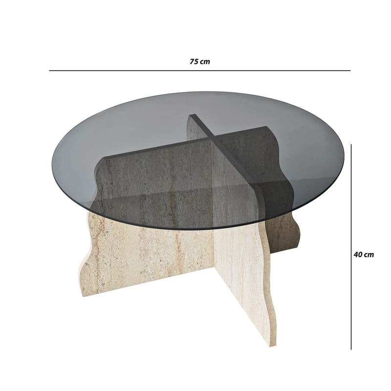 Fikret sofabord 75 cm rundt glass - Travertin og Røkt - Møbler - Bord - Sofabord & salongbord