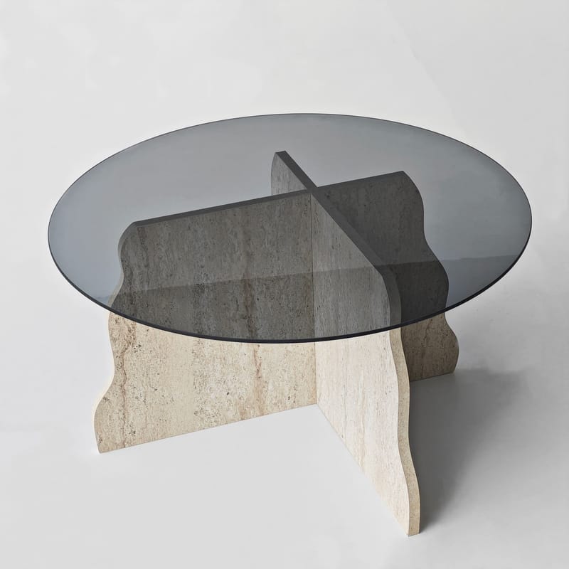 Fikret sofabord 75 cm rundt glass - Travertin og Røkt - Møbler - Bord - Sofabord & salongbord