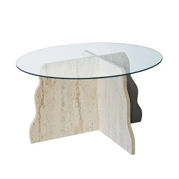 Fikret sofabord 75 cm rundt glass - Travertin og Transparent - Møbler - Bord - Sofabord & salongbord
