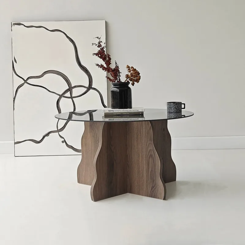 Fikret sofabord 75 cm rundt glass - Valnøtt og Røkt - Møbler - Bord - Sofabord & salongbord