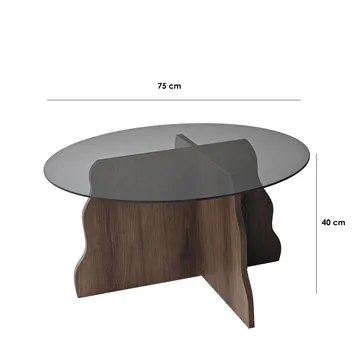 Fikret sofabord 75 cm rundt glass - Valnøtt og Røkt - Møbler - Bord - Sofabord & salongbord