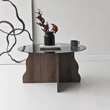 Fikret sofabord 75 cm rundt glass - Valnøtt og Røkt - Møbler - Bord - Sofabord & salongbord