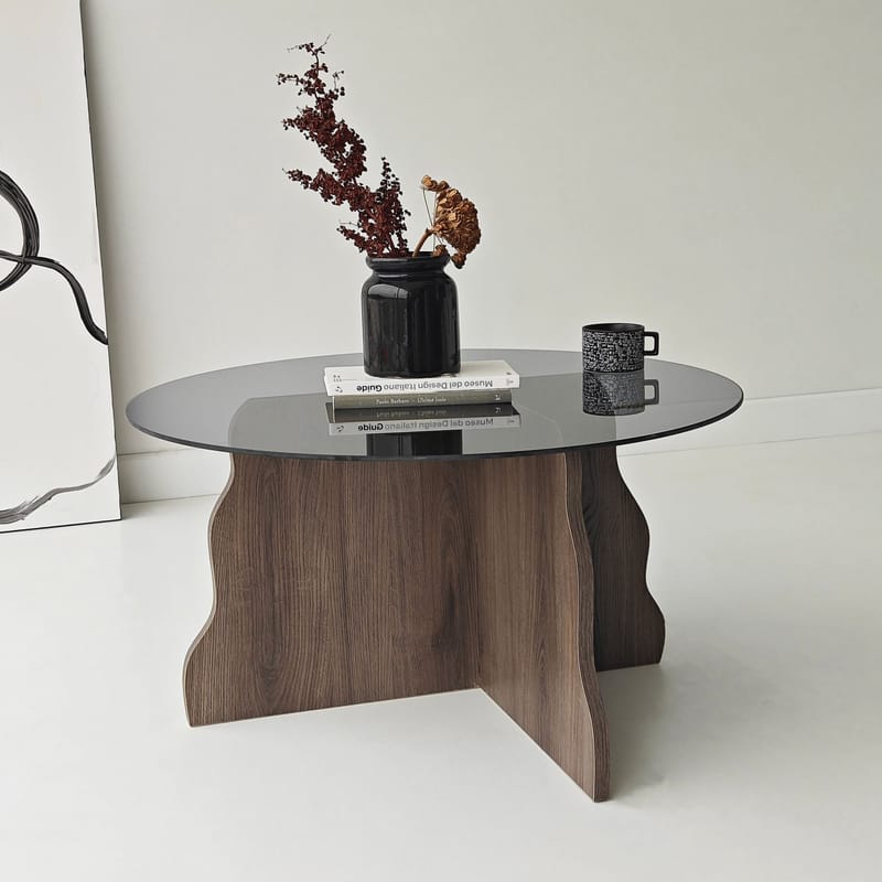 Fikret sofabord 75 cm rundt glass - Valnøtt og Røkt - Møbler - Bord - Sofabord & salongbord