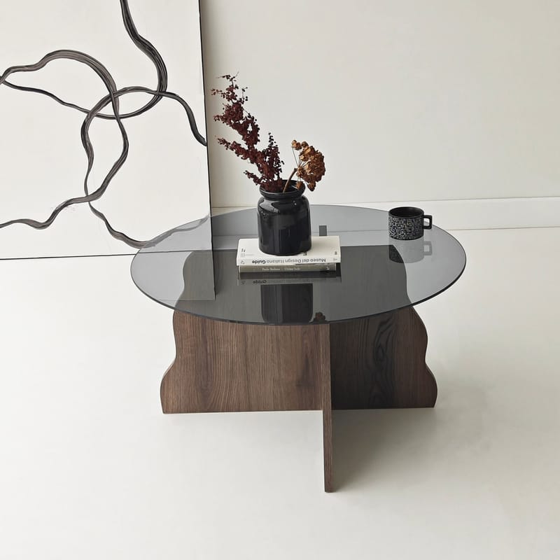 Fikret sofabord 75 cm rundt glass - Valnøtt og Røkt - Møbler - Bord - Sofabord & salongbord