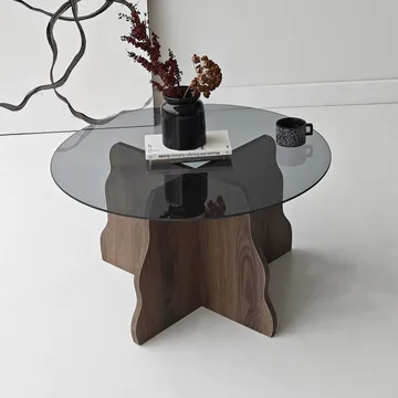 Fikret sofabord 75 cm rundt glass - Valnøtt og Røkt - Møbler - Bord - Sofabord & salongbord