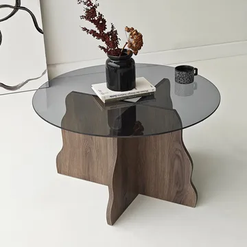 Fikret sofabord 75 cm rundt glass - Valnøtt og Røkt - Møbler - Bord - Sofabord & salongbord