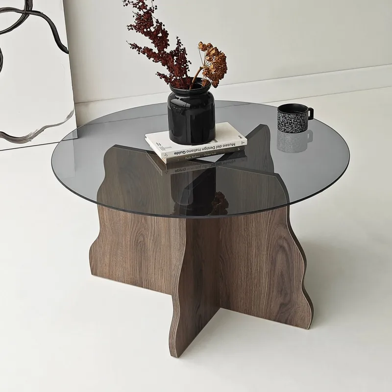 Fikret sofabord 75 cm rundt glass - Valnøtt og Røkt - Møbler - Bord - Sofabord & salongbord