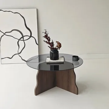 Fikret sofabord 75 cm rundt glass - Valnøtt og Røkt - Møbler - Bord - Sofabord & salongbord