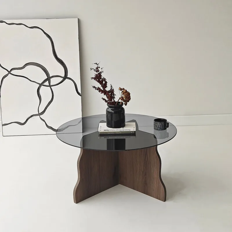Fikret sofabord 75 cm rundt glass - Valnøtt og Røkt - Møbler - Bord - Sofabord & salongbord