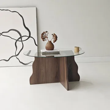 Fikret sofabord 75 cm rundt glass - Valnøtt og Transparent - Møbler - Bord - Sofabord & salongbord