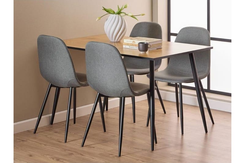 Finola Spisegruppe 120 Cm + 4 Salaman Spisestoler, Grå/Brun/Sort