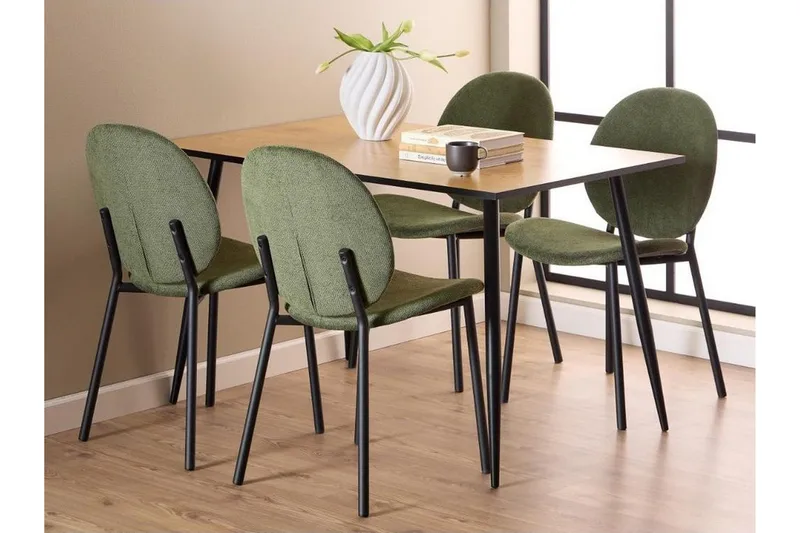 Finola Spisegruppe 120 cm + 4 stk. Toroni Spisestoler, Svart/Brun/Grønn