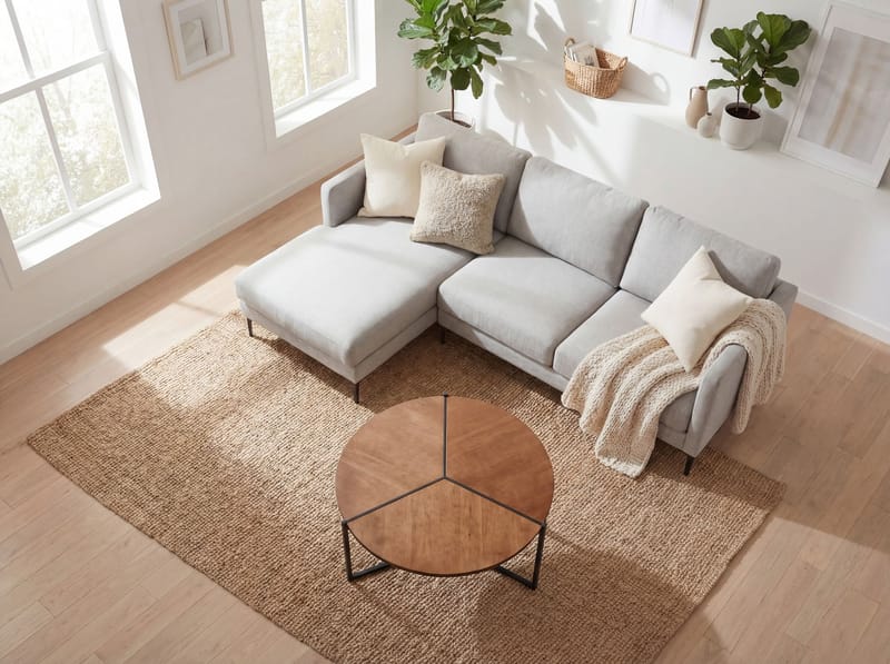 Fralor rundt salongbord 80 cm med trelook og metallben - treutseende / matt svart - Møbler - Bord - Sofabord & salongbord