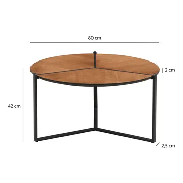 Fralor rundt salongbord 80 cm med trelook og metallben - treutseende / matt svart - Møbler - Bord - Sofabord & salongbord