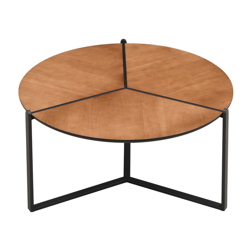 Fralor rundt salongbord 80 cm med trelook og metallben - treutseende / matt svart - Møbler - Bord - Sofabord & salongbord