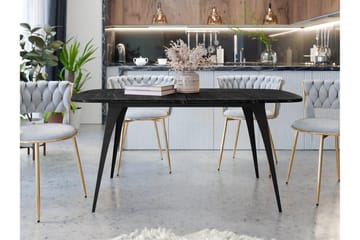 Fritzger Uttrekkbart Rektangulært Spisebord 160 cm med Marmor- og Metallutseende - Svart - Møbler - Bord - Marmorbord